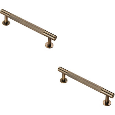 2x Knurled Bar Door Pull Handle 158 x 13mm 128mm Fixing Centres Antique Brass