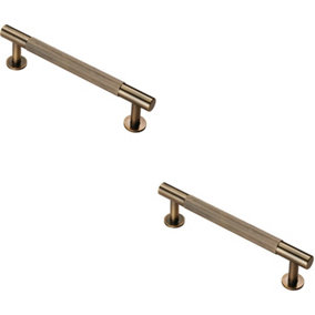 2x Knurled Bar Door Pull Handle 158 x 13mm 128mm Fixing Centres Antique Brass