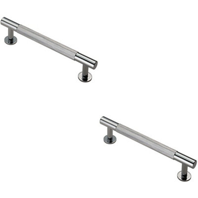 2x Knurled Bar Door Pull Handle 158 x 13mm 128mm Fixing Centres Chrome