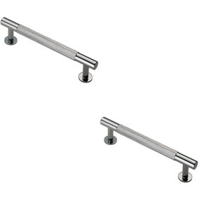 2x Knurled Bar Door Pull Handle 158 x 13mm 128mm Fixing Centres Chrome