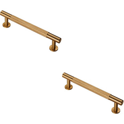 2x Knurled Bar Door Pull Handle 158 x 13mm 128mm Fixing Centres Satin Brass