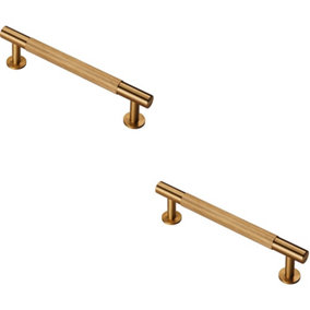 2x Knurled Bar Door Pull Handle 158 x 13mm 128mm Fixing Centres Satin Brass