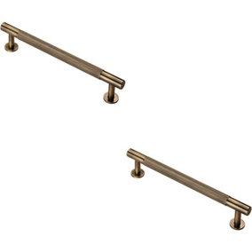 2x Knurled Bar Door Pull Handle 190 x 13mm 160mm Fixing Centres Antique Brass