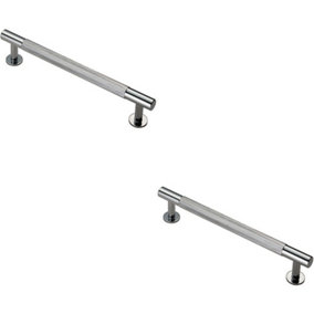 2x Knurled Bar Door Pull Handle 190 x 13mm 160mm Fixing Centres Chrome