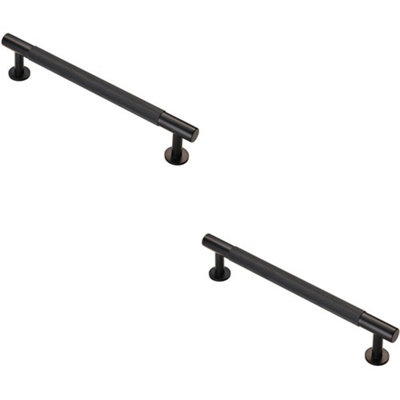 2x Knurled Bar Door Pull Handle 190 x 13mm 160mm Fixing Centres Matt Black