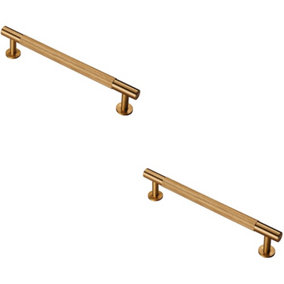 2x Knurled Bar Door Pull Handle 190 x 13mm 160mm Fixing Centres Satin Brass