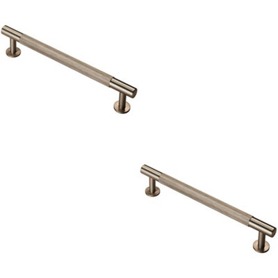 2x Knurled Bar Door Pull Handle 190 x 13mm 160mm Fixing Centres Satin Nickel