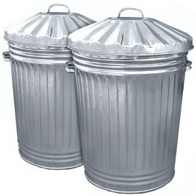 2x Large Galvanised Metal Bins with Dustbin Lids 90 Litre Bins Ideal