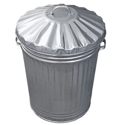 2x Large Galvanised Metal Bins with Dustbin Lids 90 Litre Bins