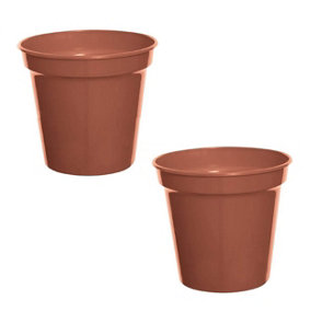 2x Large Plastic Plant Pot 20cm 8 Inch Cultivation Pot Terracotta Colour