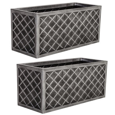 2x  Large Rectangular Lazio Effect Planters For Garden Indoor & Outdoor Patio Planters Pots