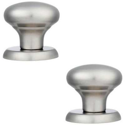 2x Large Round Centre Door Knob Satin Stainless Steel 70mm Rose Outdoor
