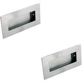 2x Low Profile Recessed Flush Pull 102 x 51mm 10mm Depth Satin Stainless Steel