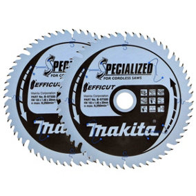 2x Makita B-57320 165mm x 20mm 56 Teeth Efficut Cordless Plunge Saw Blade DSP600