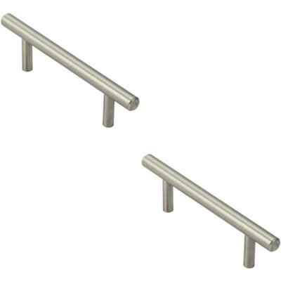 2x Mini Round T Bar Pull Handle 100 x 8mm 64mm Fixing Centres Satin Nickel