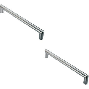 2x Mitred Round Bar Pull Handle 106 x 10mm 96mm Fixing Centres Satin Steel