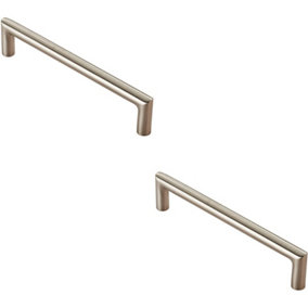 2x Mitred Round Bar Pull Handle 138 x 10mm 128mm Fixing Centres Satin Steel