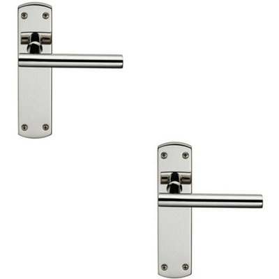 2x Mitred T Bar Lever Door Handle on Latch Backplate 172 x 44mm