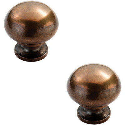 2x Mushroom Cupboard Door Knob 30mm Diameter Solid Bronze Cabinet Handle