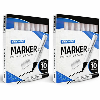 2x Nice Style Pack of 10 Black Whiteboard Markers Bullet Tip Dry Wipe ...
