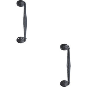 2x Offset Traditional Forged Pull Handle 263.5 x 67mm Black Antique Door Handle