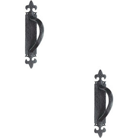 2x Offset Traditional Forged Pull Handle 263.5 x 67mm Black Antique Left Hand