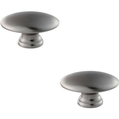 2x Oval Cabinet Door Knob on Tiered Oval Stem Satin Nickel Cupboard Handle