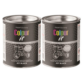 2X Paint Factory Colour It Black Gloss Paint Tin 300ml
