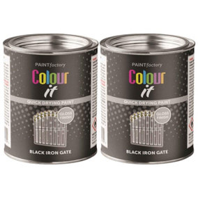 2X Paint Factory Colour It Black Iron Gate Paint Tin 300ml