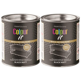 2X Paint Factory Colour It Black Matt Paint Tin 300ml