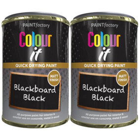 2X Paint Factory Colour It Blackboard Black Paint Tin 300ml