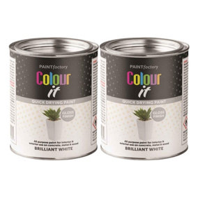 2X Paint Factory Colour It White Gloss Paint Tin 300ml