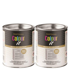 2X Paint Factory Colour It White Matt Paint Tin 300ml