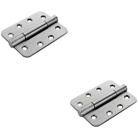 2x PAIR 100 x 75 x 3mm Concealed 14 Bearing Hinge Satin Steel Rounded Edge
