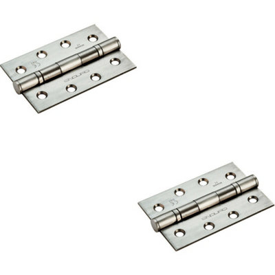 2x PAIR 102 x 68 x 2.2mm Ball Bearing Hinge Satin Steel Interior Door