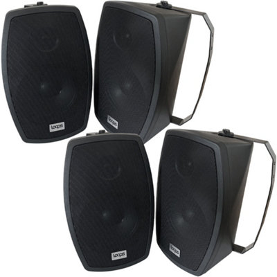 2x Pair 6.5" Outdoor Rated Black Wall Speakers 140W 8 Ohm IP55 Weatherproof