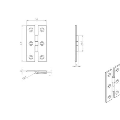 2x PAIR 63 x 38 x 2mm H Pattern Cabinet Hinge Antique Brass Cupboard Door