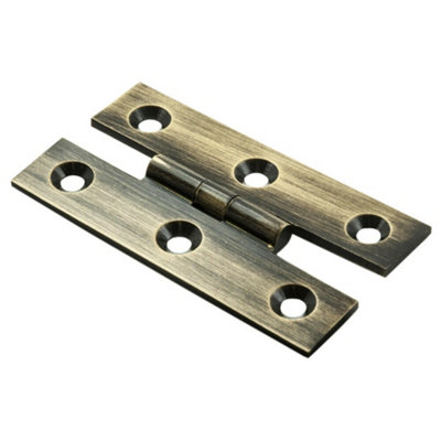 2x PAIR 63 x 38 x 2mm H Pattern Cabinet Hinge Antique Brass Cupboard Door