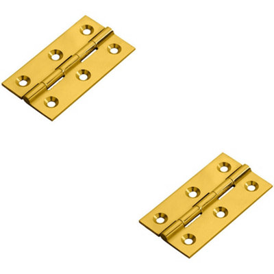 2x PAIR 64 x 35 x 2mm Cabinet Hinge Polished Brass Small Cupboard Door