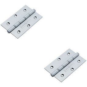 2x PAIR 76 x 51 x 1.5mm Brass Washered Butt Hinge Bright Stainless Steel