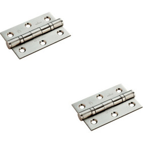 2x PAIR 76 x 51 x 2mm 7 Ball Bearing Hinge Satin Stainless Steel Interior Door