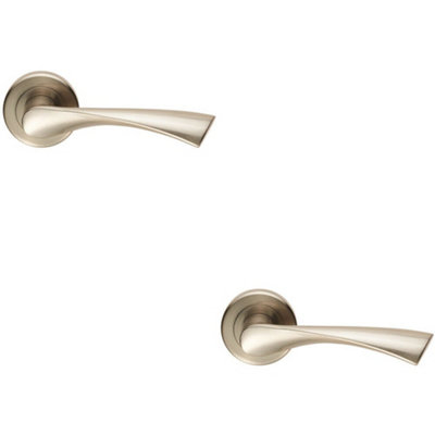2x PAIR Angular Twisted Handle on Round Rose Concealed Fix Satin Nickel