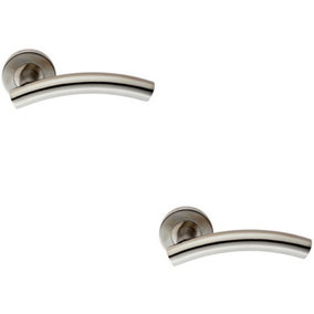 2x PAIR Arched Round Bar Handle on Round Rose Concealed Fix Satin Steel