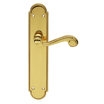 2x PAIR Beaded Pattern Handle on Latch Backplate 249 x 50mm Polished Brass