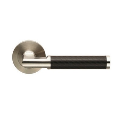 2x PAIR Carbon Fibre Round Bar Handle on Round Rose Concealed Fix Satin ...