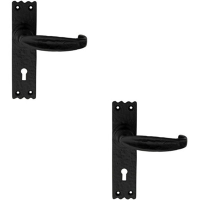 2x PAIR Creased Style Handle on Slim Lock Backplate 156 x 38mm Black ...