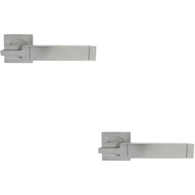 2x PAIR Cube Lever on Square Rose Etched Detailing Concealed Fix Satin Chrome