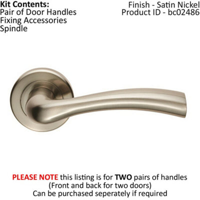 2x PAIR Curved Flowing Flared Handle Concealed Fix Round Rose Satin Nickel