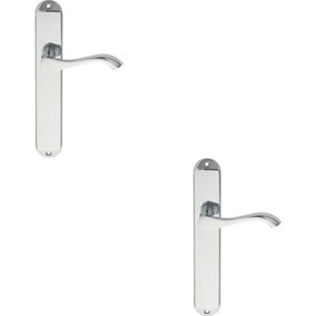 2x PAIR Curved Handle on Long Slim Latch Backplate 241 x 40mm Polished Chrome