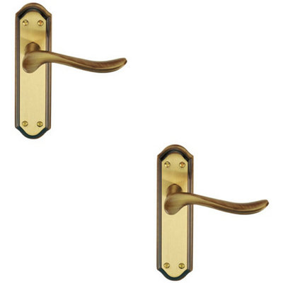 2x PAIR Curved Handle on Sculpted Latch Backplate 180 x 48mm Florentine Bronze